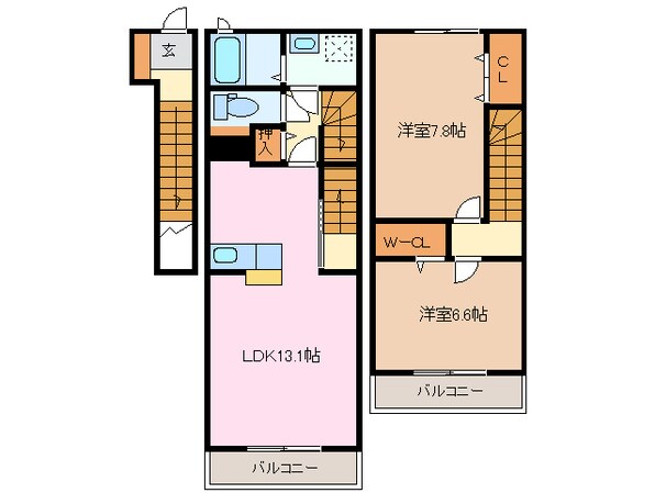 中川原駅 徒歩4分 2階の物件間取画像